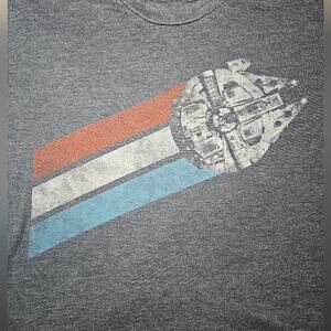 L Mens Star Wars Millenium Falcon Navy T-Shirt With Red, White, & Blue Stripes